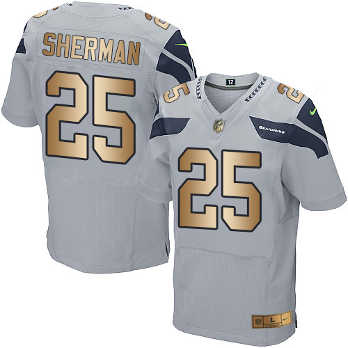 Nike Seahawks #25 Richard Sherman Grey Alternate Men's Stitched NFL Elite Gold Jersey - Click Image to Close